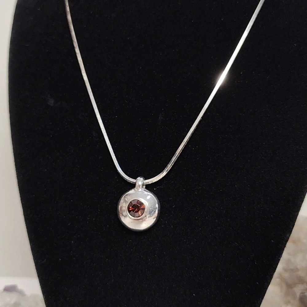 Miriam Salat Sterling Silver Faceted Amber Glass Crystal Round Pendant Necklace - Picture 12 of 12